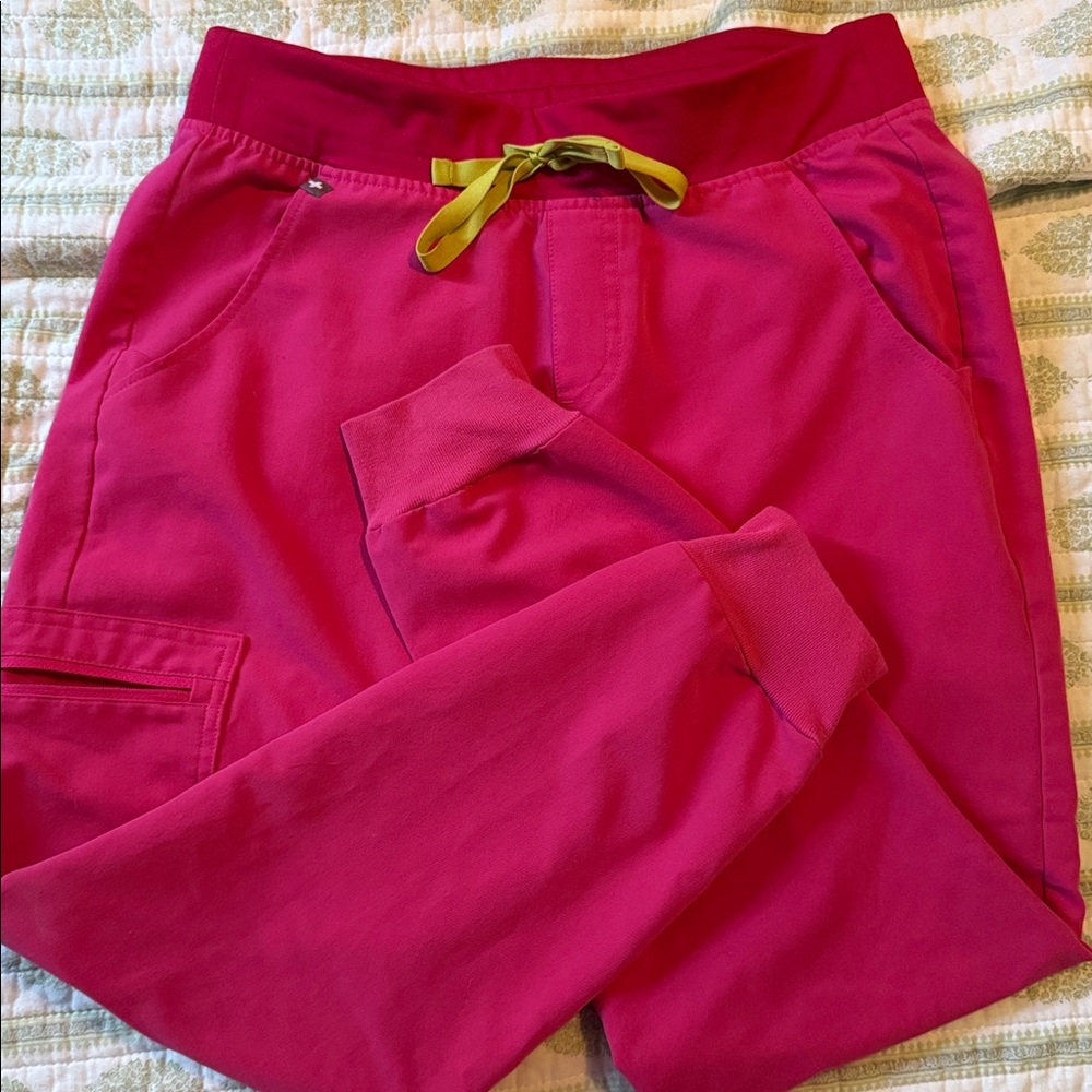 Figs Megenta Jogger Pants with Yellow Drawstring